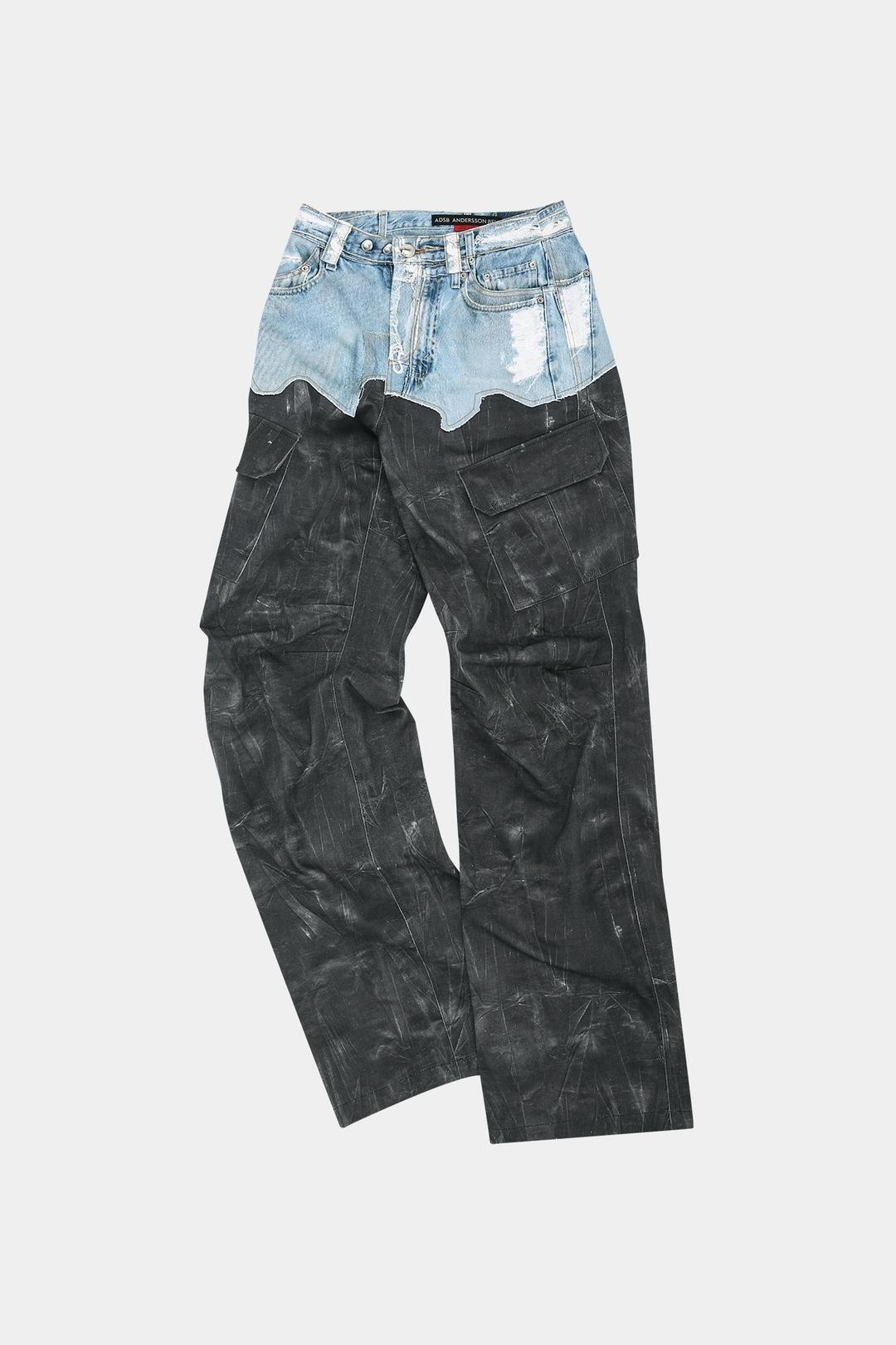 FAUX-DENIM & SCRATCH LEATHER PRINTED CARGO-PANTS apa703m(DENIM/BLACK)