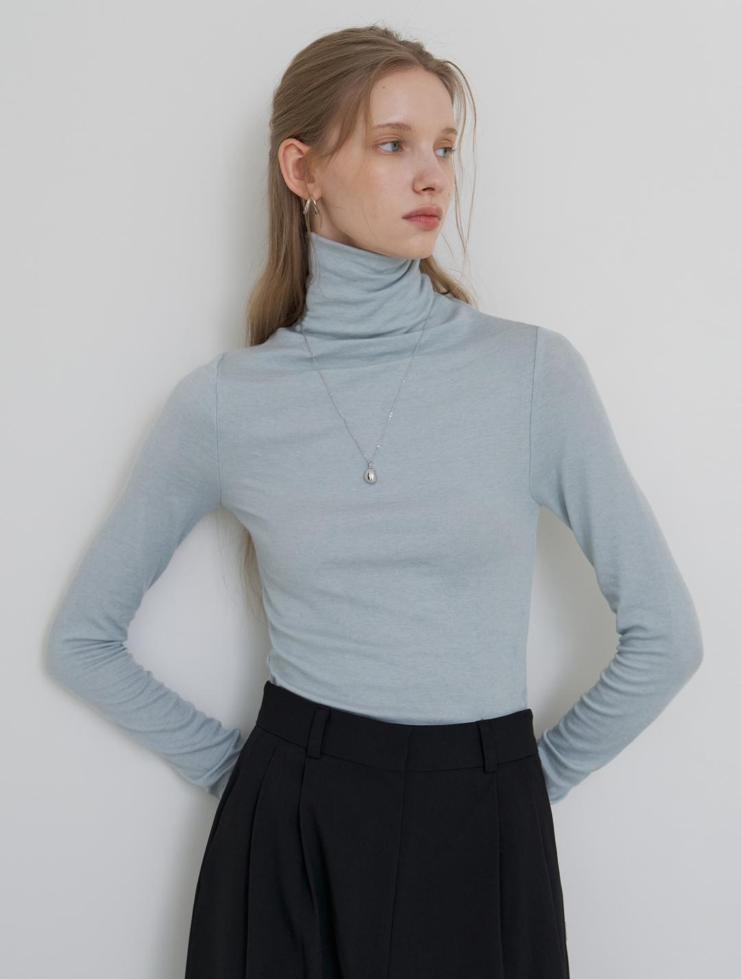 엠버 텐셀 울 폴라 티셔츠 - 스카이블루