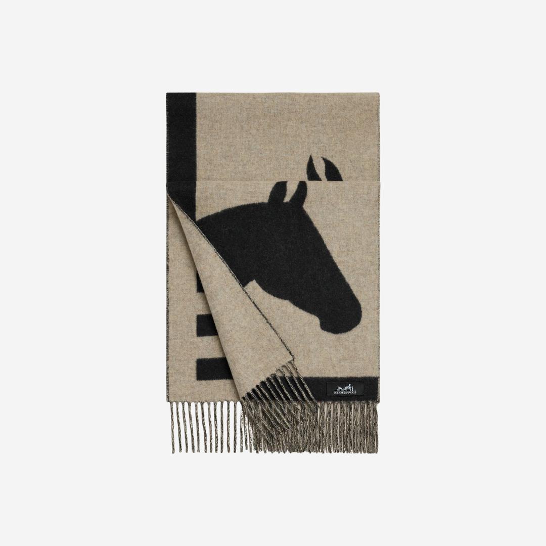 (W) Hermes Casaque Love Story Muffler Noir Beige Chine
