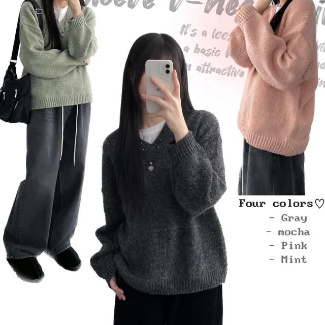 Puff sleeve v-nect knit