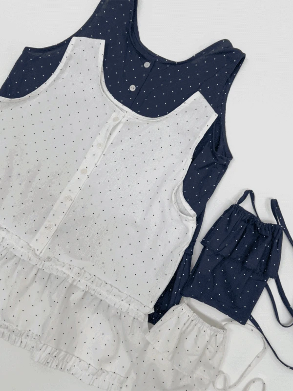 [미니백SET] 프릴 도트 민소매 블라우스 (2C)