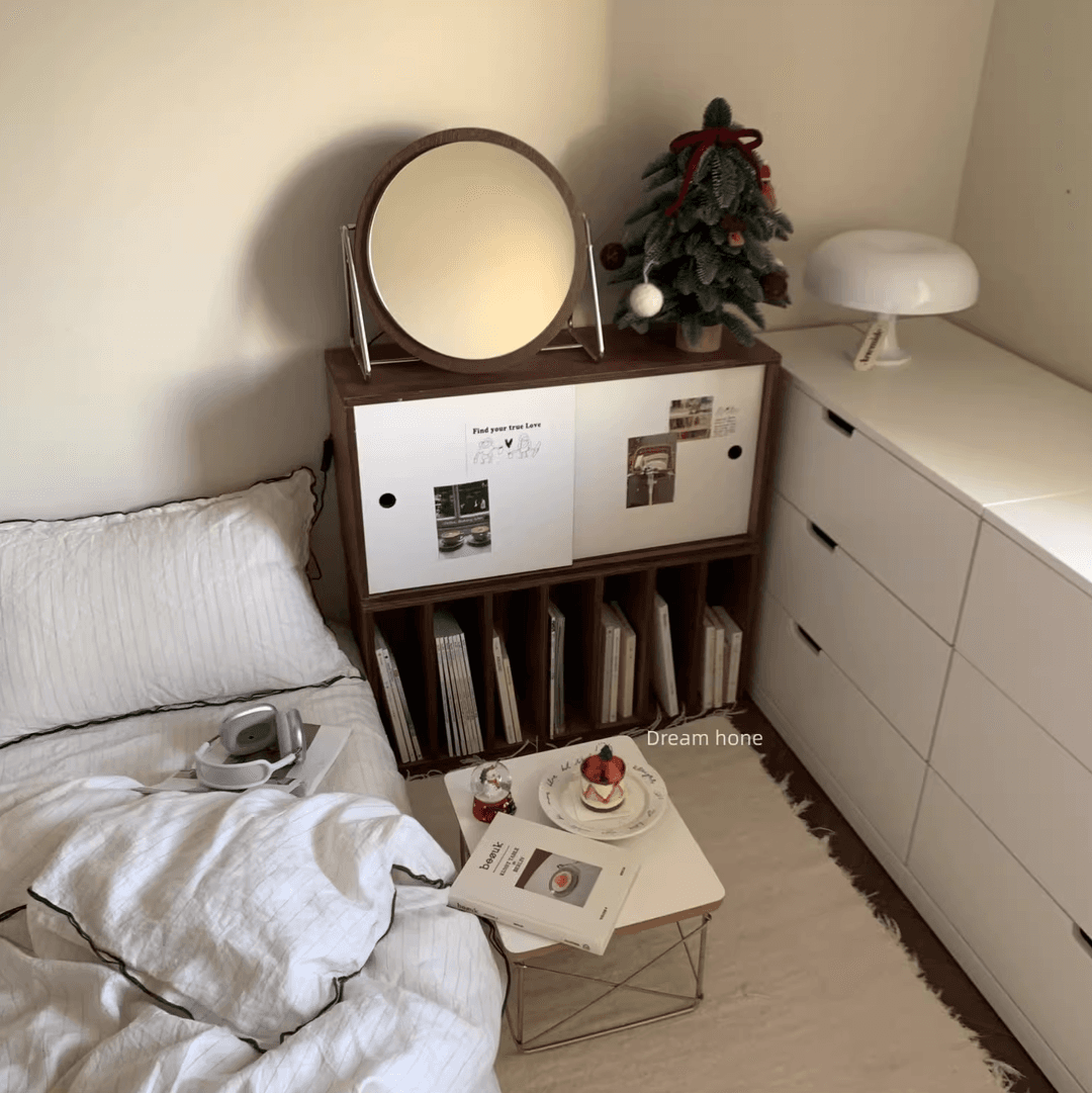 머물:홈 원형 화장대 거울 미니 원목 거울 집들이선물