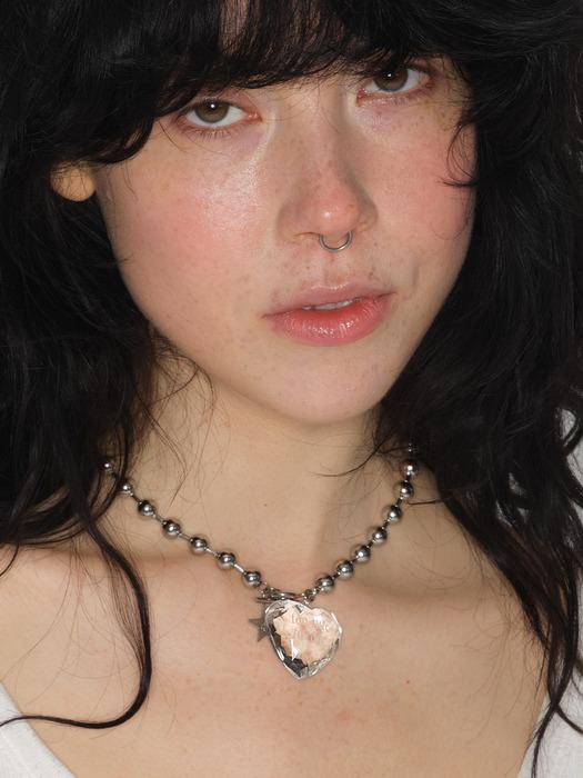 TOO!! HEART BALL CHAIN CHOKER NECKLACE (CLEAR)