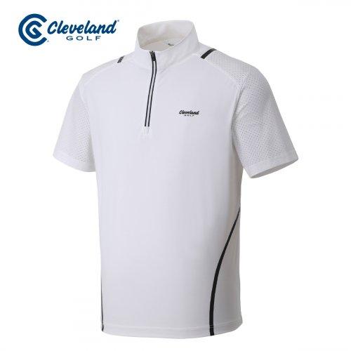 트리코트 라인배색 남성 집업 하이넥 반팔티셔츠_CGMTS223160WH