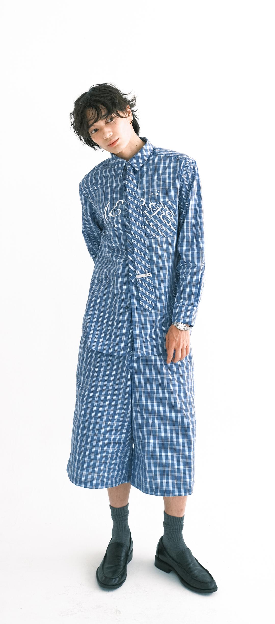 [F.E.E.S] blue check academy shirt (blue)