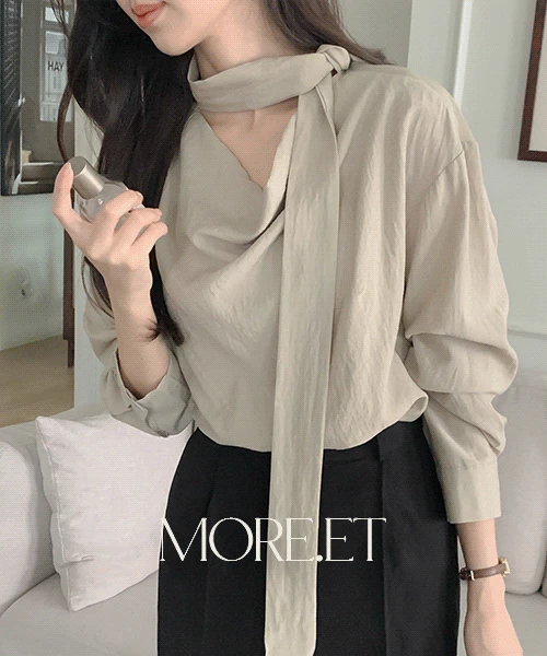 MADE 더문 타이 실루엣 셔링 긴팔 블라우스(하객룩/출근룩)