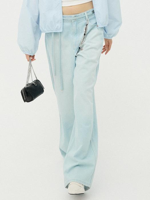 우먼즈 벨티드 와이드 데님 팬츠 [ICE BLUE]