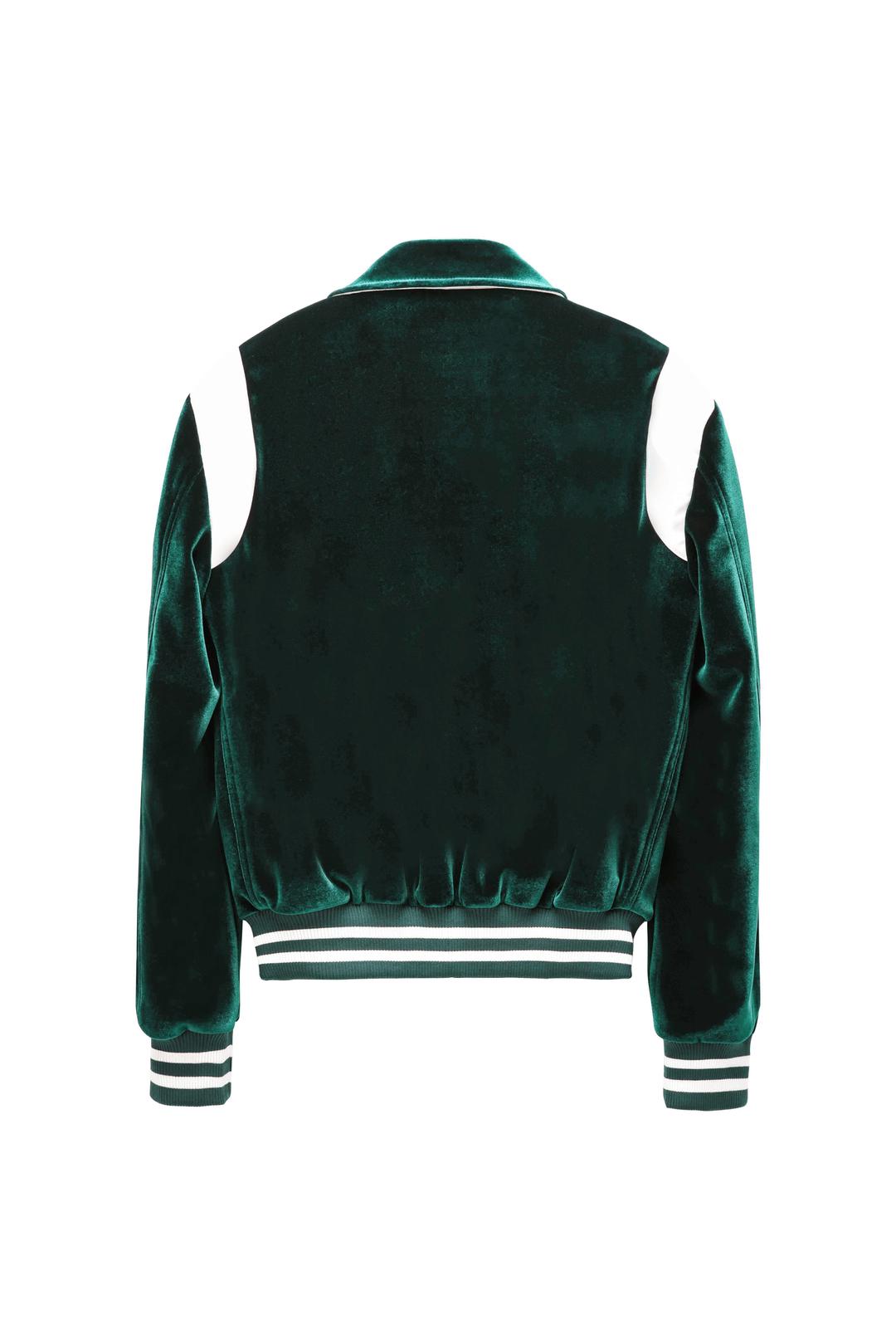 VELVET VARSITY JACKET DARK GREEN