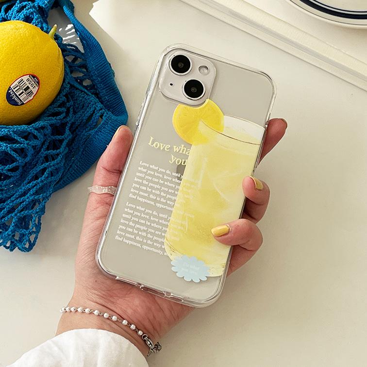 레몬에이드 레터링 디자인 [클리어 폰케이스]아이폰케이스 아이폰 11 12 12미니 13 13미니 엑스 프로 맥스 se2 케이스 핸드폰 갤럭시 커플 곰돌이 젤리 투명 변색 없는 투명하드