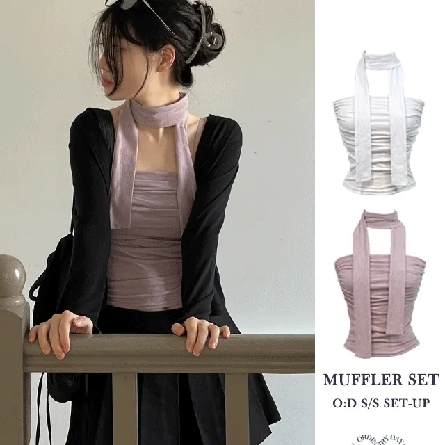 set 톤즈 머플러 셔링 밴딩 튜브탑 세트 3color