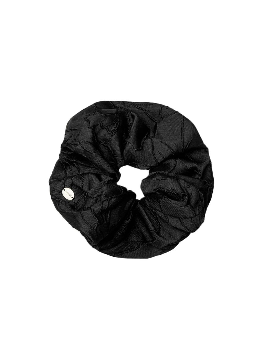 Flower jacquard scrunchie (black)