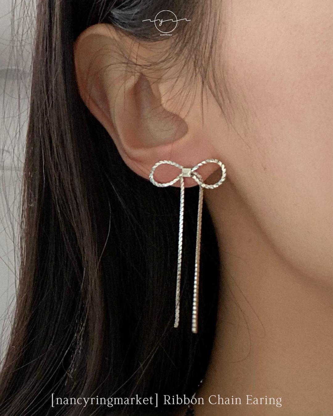 리본 귀걸이 (무니켈포스트) / 리본길이 선택 가능, 알러지방지침
