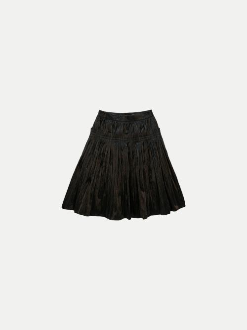 Genorous Pintuck Midi Skirt Glossy Black