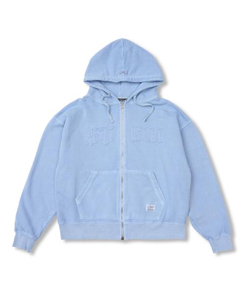 Applique STGM Pigment Washed Oversized Zip-up Hoodie Sky Blue