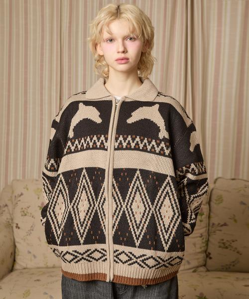 돌핀 노르딕 집업 가디건 베이지