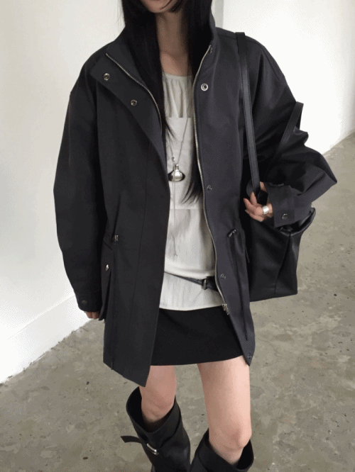 힙이레 foret 하이넥 스트링 하프 야상 (2colors)