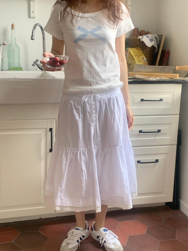 투웨이 버튼 레이스 롱 스커트