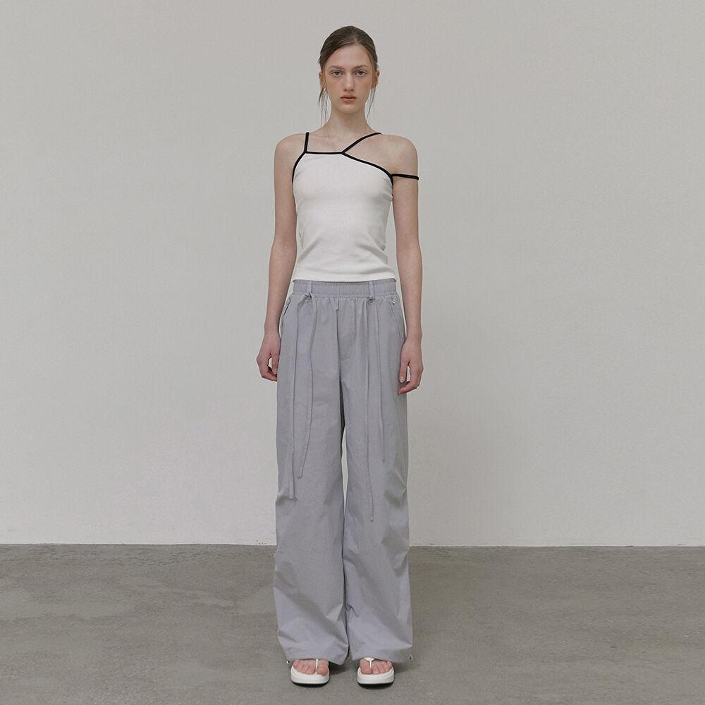 Strap Pintuck Banding Pants, Sky Grey