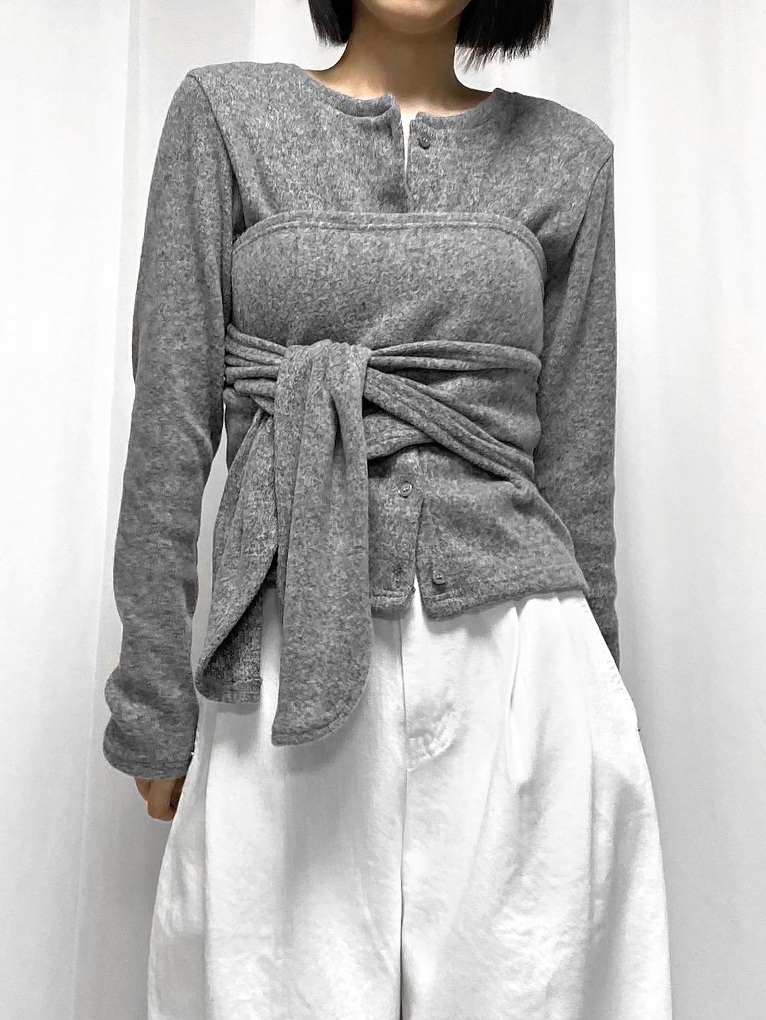 (겉기모) 랩 니트 가디건 티셔츠 (2color)