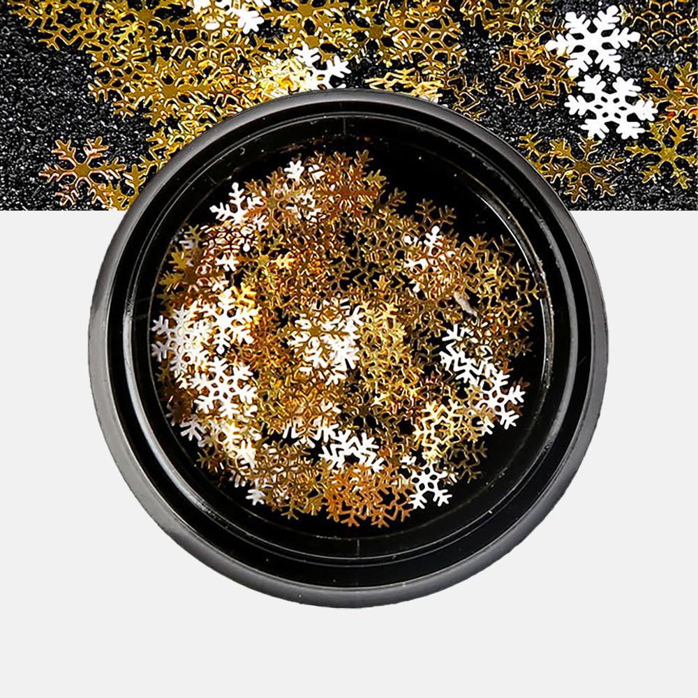 골드&화이트 믹스 눈꽃 네일 플레이크 (데코 파츠 크리스마스 스노우플라워)셀프 네일아트재료