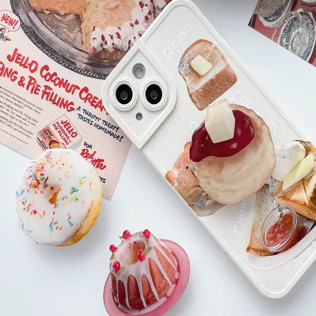 [당일발송/MD추천] 베이커리 그립톡 음식 커스타드 푸딩 와플 토스트 도넛 스마트톡 거치대