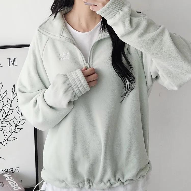 아디다스 뉴트럴 코트 폴라 플리스 반집업 트랙탑 Linen Green 5242
