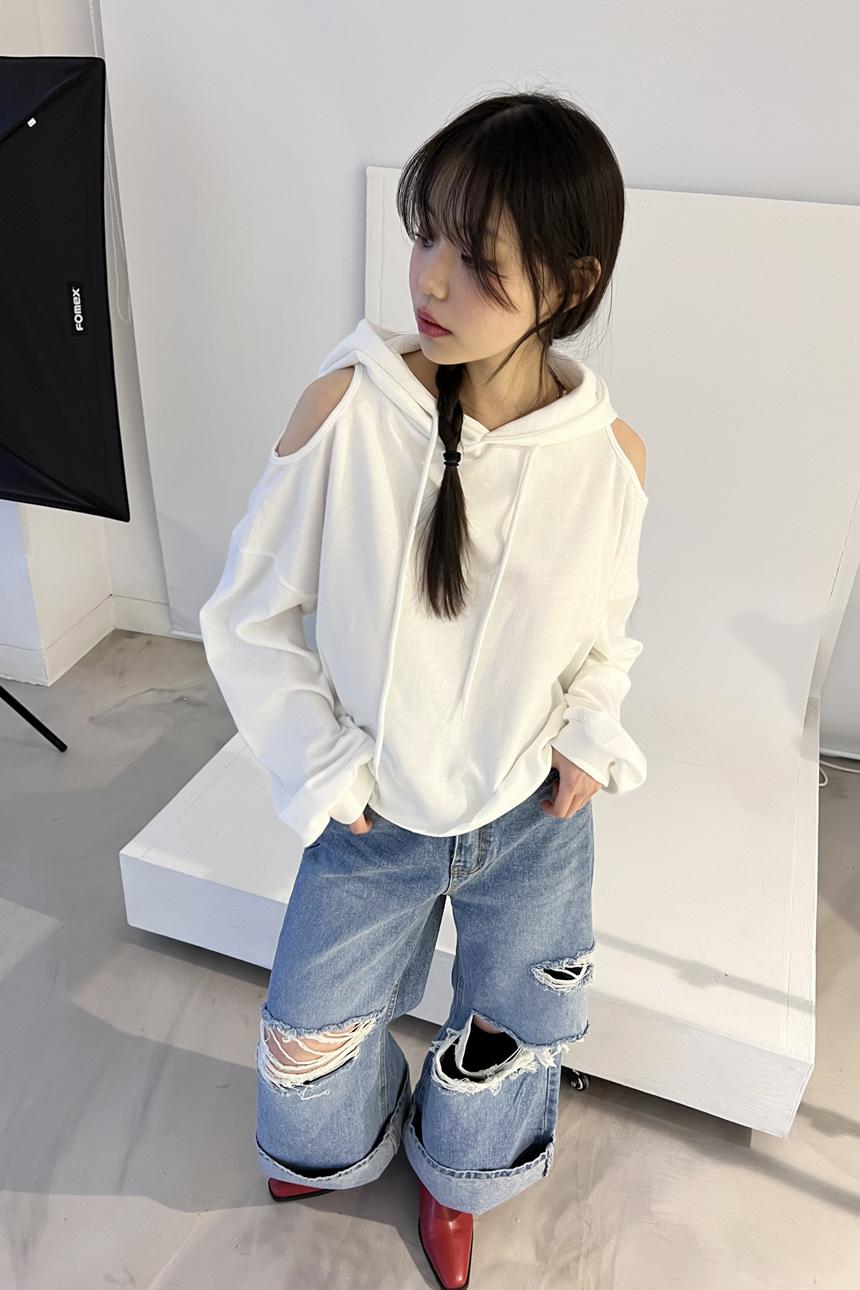 제이 숄더 트임 후드 t (3color)