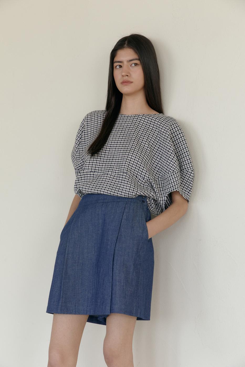 circle wrap short pants-denim indigo