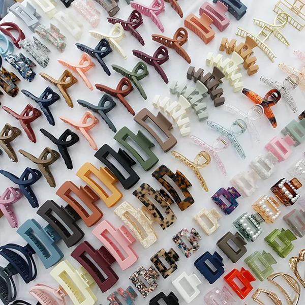 [당일출고/200종] 무광 유광 사각 꼬임 메탈 호피 프랑스핀 빅 사이즈 단발 올림 반묶음 머리 헤어 집게핀