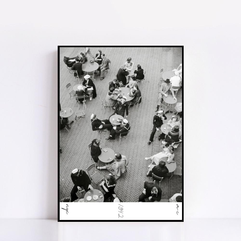 ART POSTER #334 Cafe de la place 1942(M) 빈티지 흑백 카페 매장 스튜디오 소품 포스터 액자