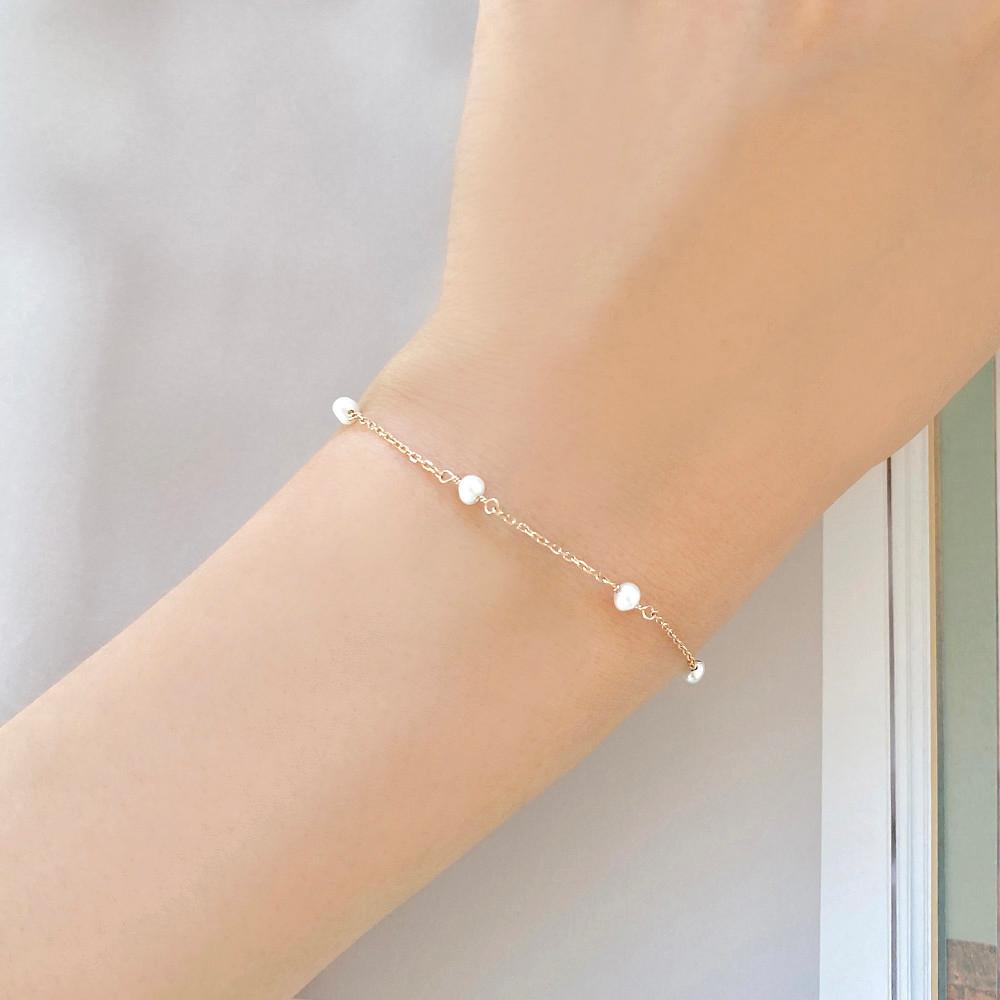 14k 담수 진주 3mm 청순 데일리 핸드메이드 금 팔찌 기념일 선물
