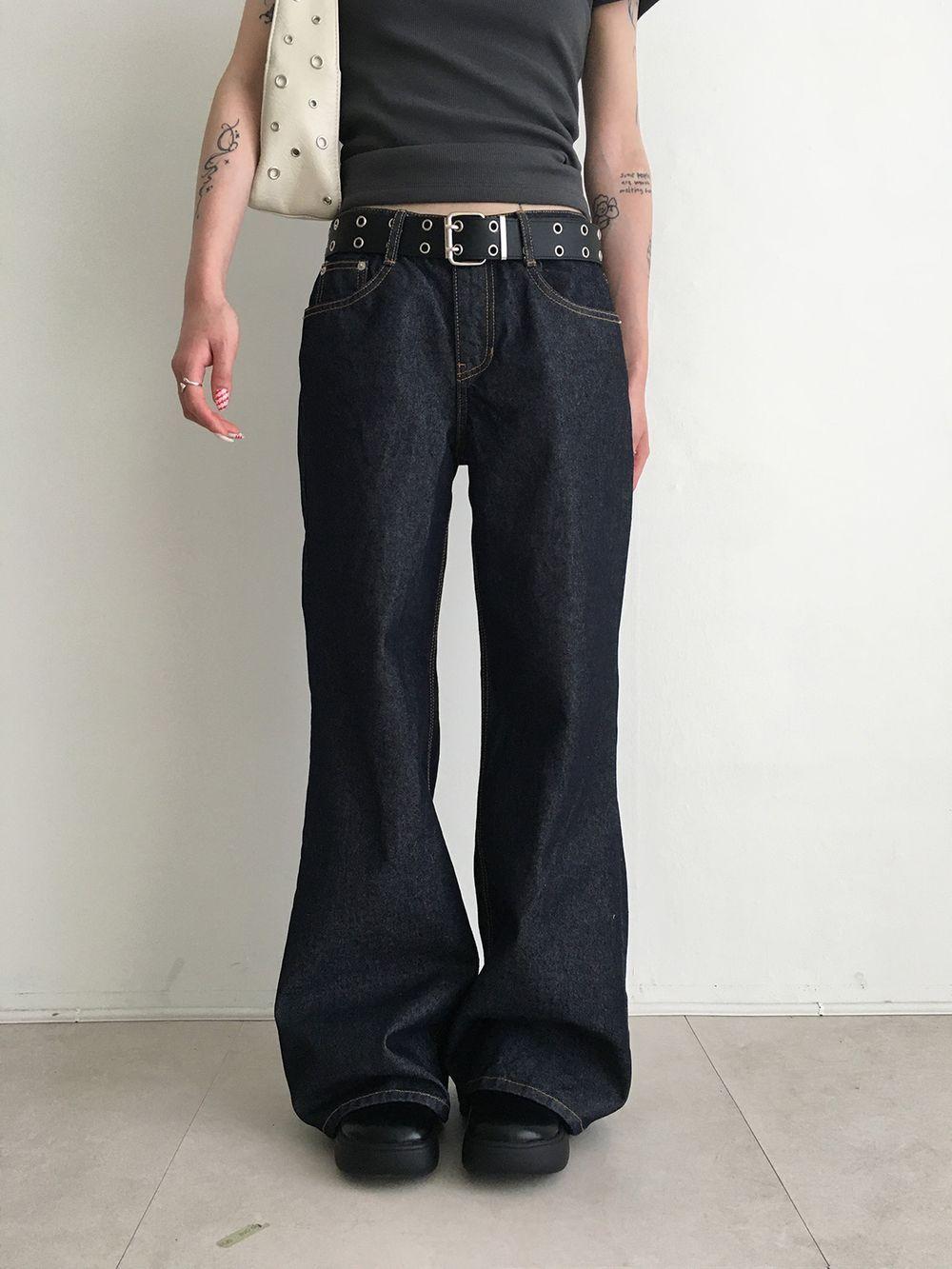 샵오르 (당일출고) 로우라이즈 생지 루즈 부츠컷 팬츠