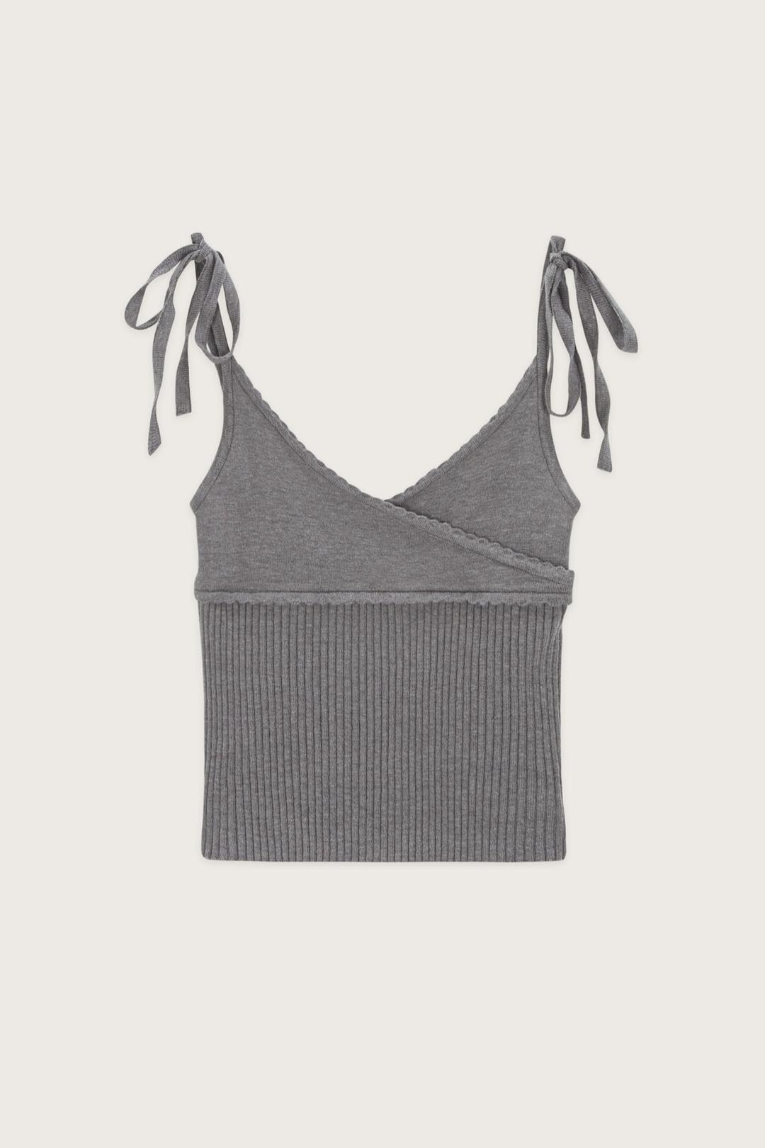Ribbon Tie Knit Sleeveless (Melange Grey)