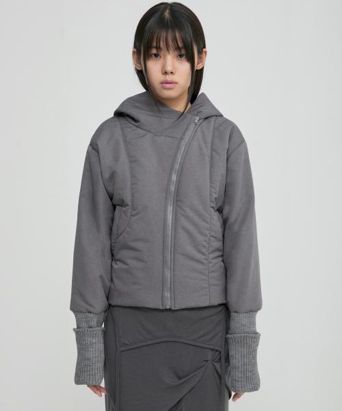 Hooded Asymmetrical Puffer Jacket (FL-053_Gray)
