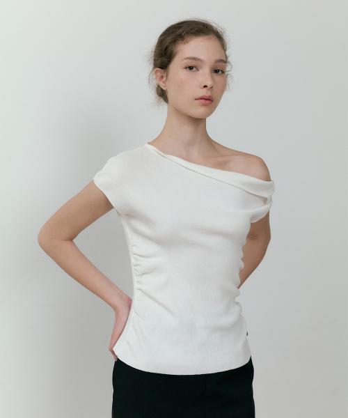 Shirring drop sleeveless knit (ivory)