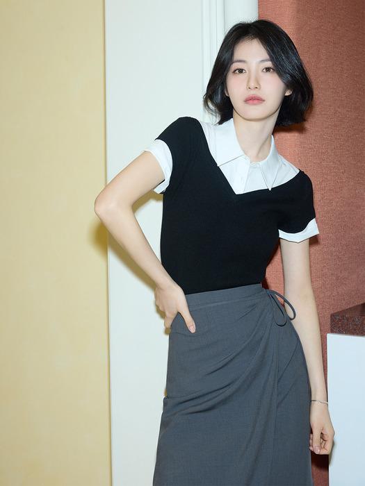 잇미샤 레이어드 카라 셔츠 니트탑 ITQ5ZPO850 (BLACK)