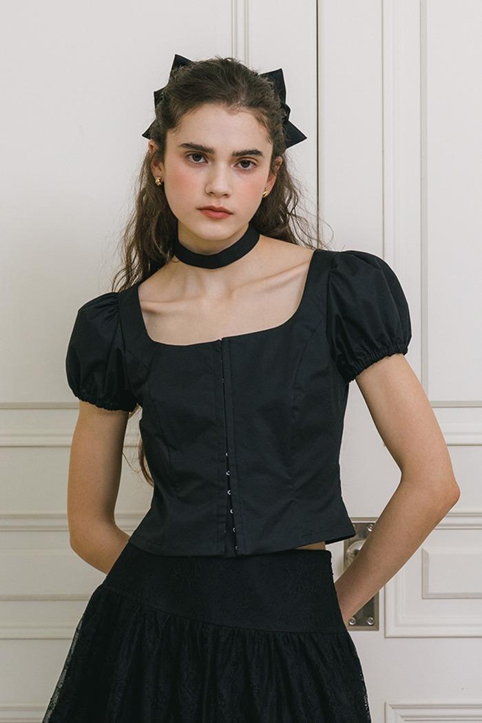 Choker set puff blouse (black)