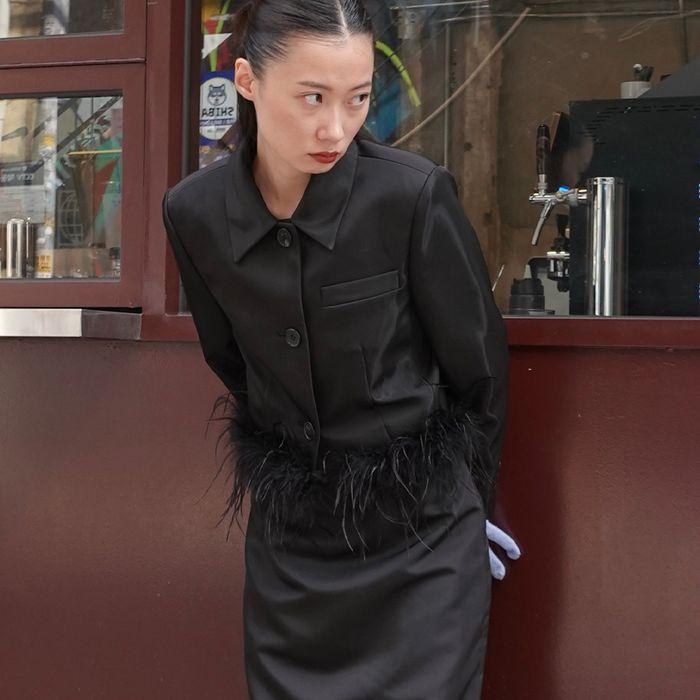 MJ S2 Ostrich Hair Crop Jacket / Black