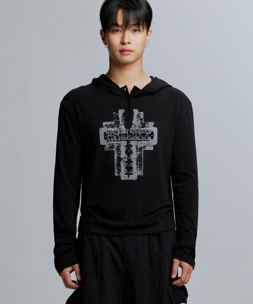 GEM CROSS THIN HOOD_BLACK
