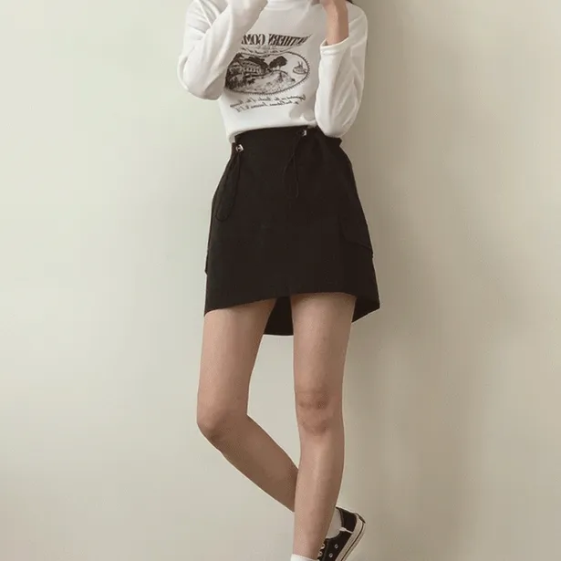 [🔥힙무드/편한여유핏!] 꾸안꾸, 프린팅 세미 크롭 긴팔티셔츠 2color