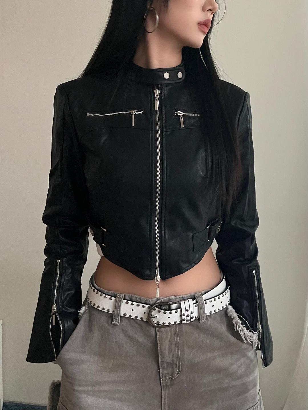 China collar leather biker jacket[차이나카라 레더 바이커 자켓]