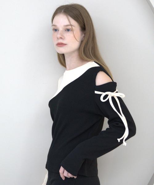 컷아웃 니트 티셔츠