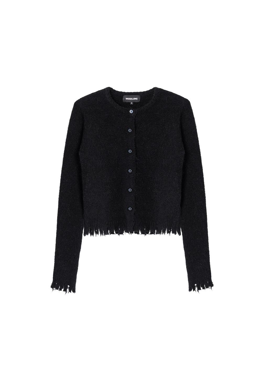 Distressed knit round cardigan - BLACK