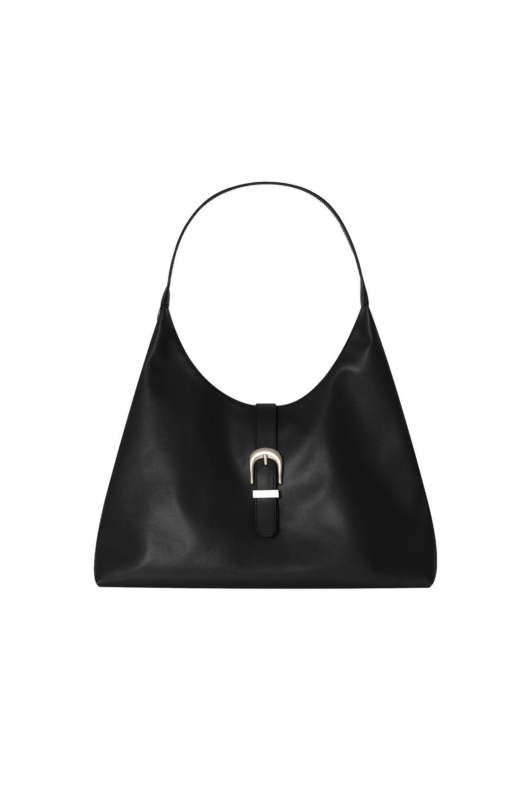 FAUX LEATHER BUCKLE HOBO BAG (BLACK)