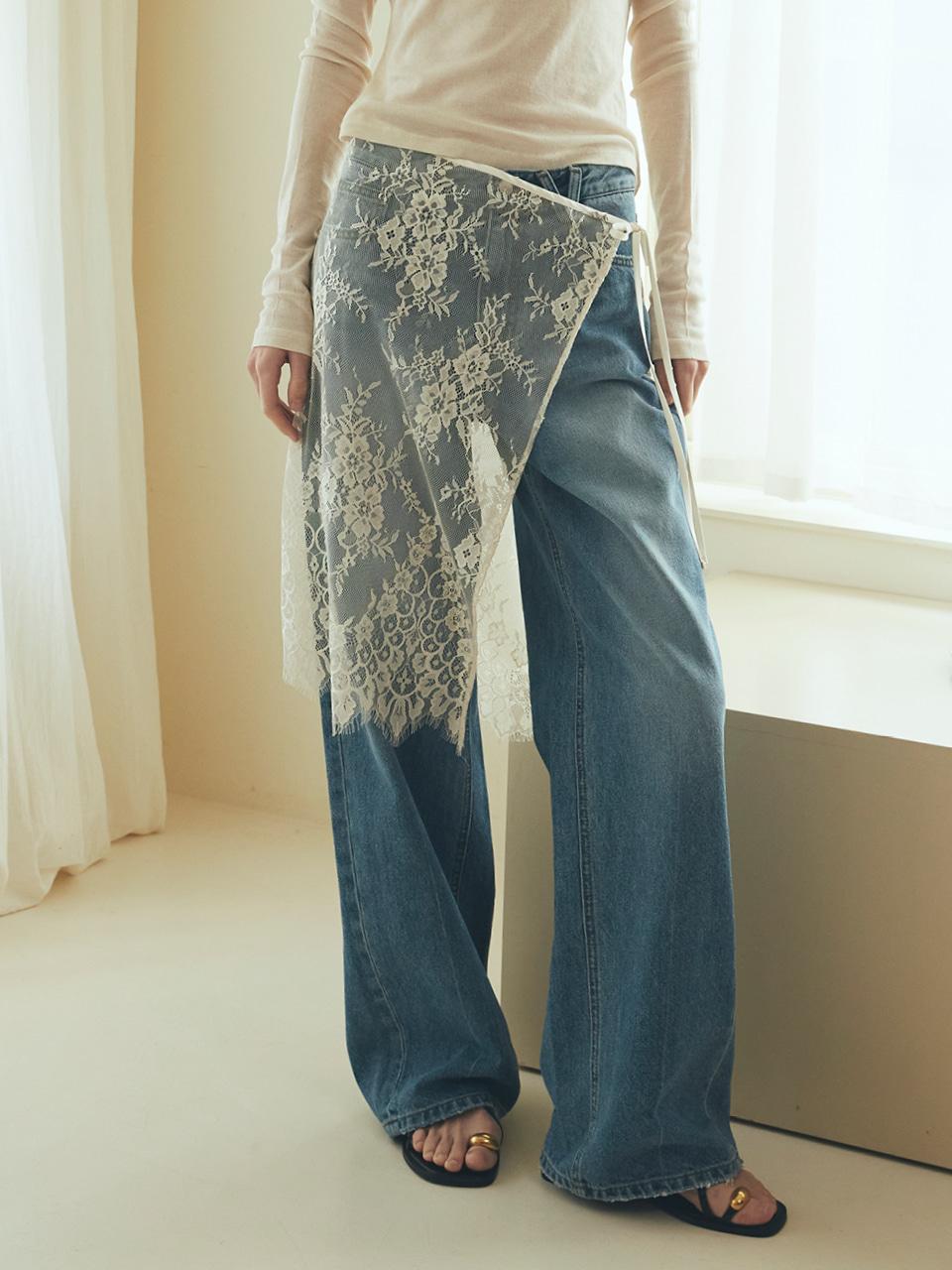 SCALLOP LACE WRAP SKIRT_IVORY