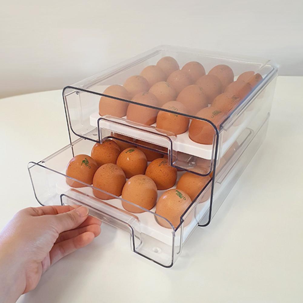 계란 서랍 보관함 2단 32구 에그트레이 냉장고 계란수납 투명 정리용기 슬라이드 정리함