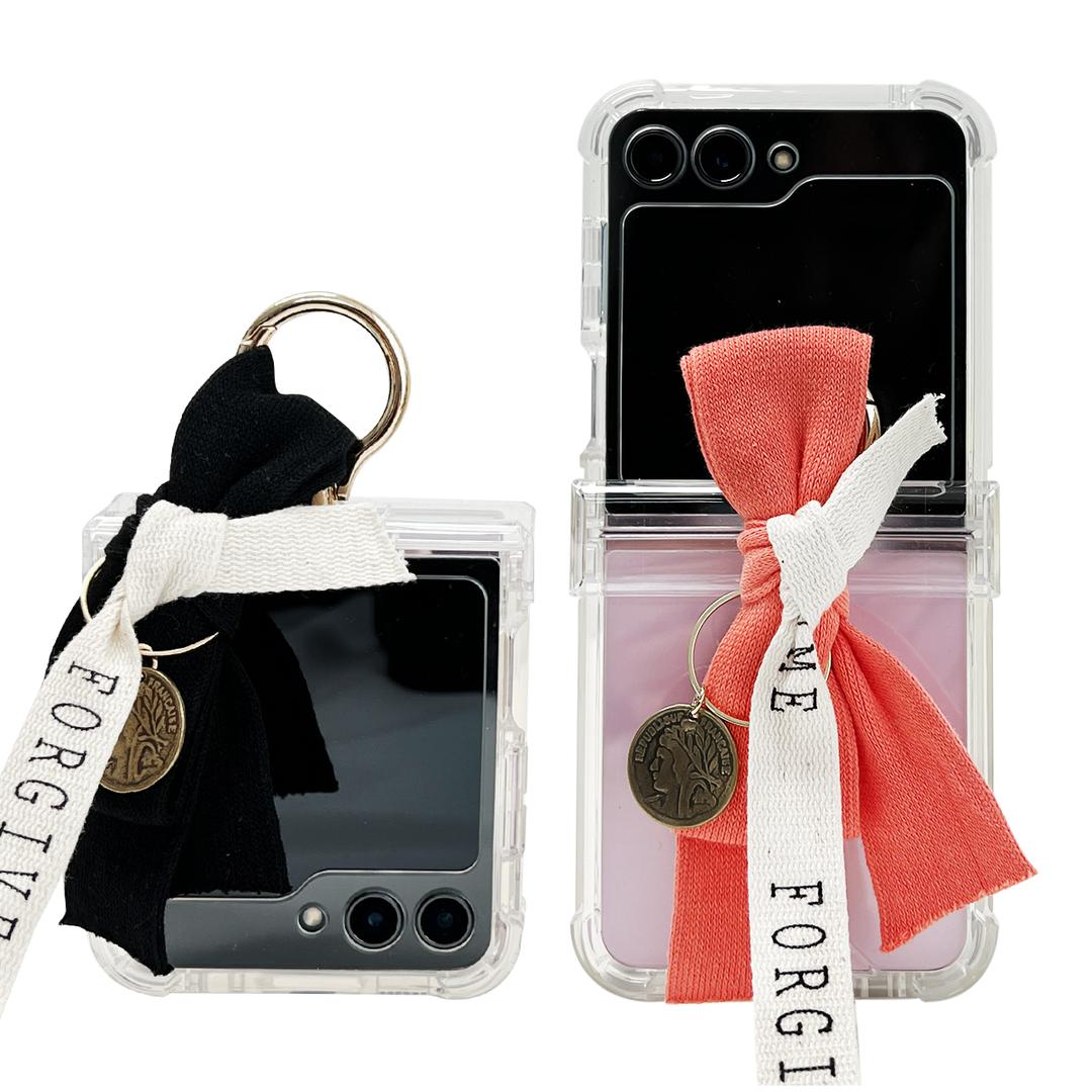 갤럭시 Z플립5 케이스 힌지보호 스트랩 투명 골드링