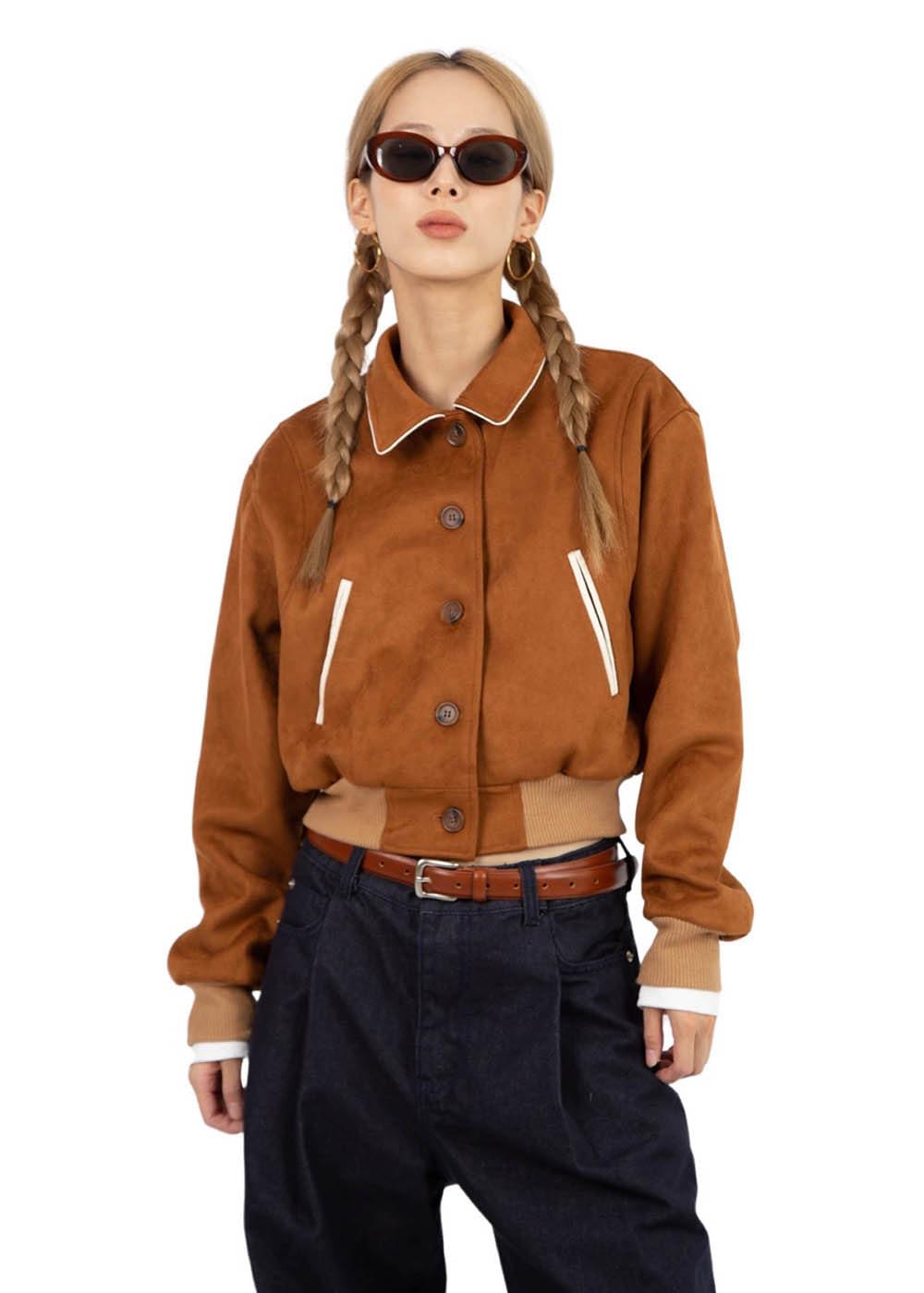 VARSITY CROPPED SUEDE BLOUSON