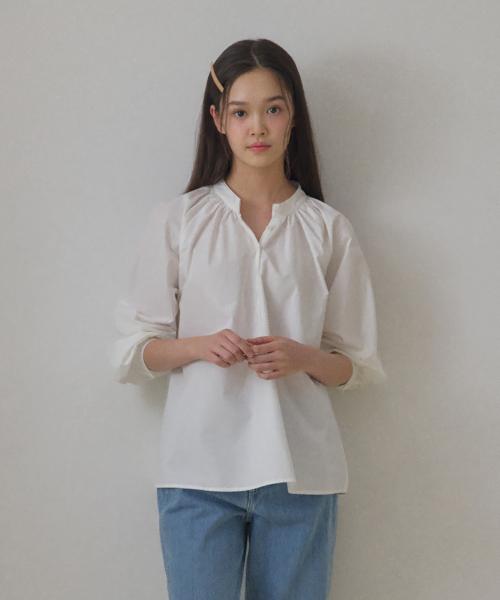 60s 코튼 셔링 반오픈 셔츠_Off White