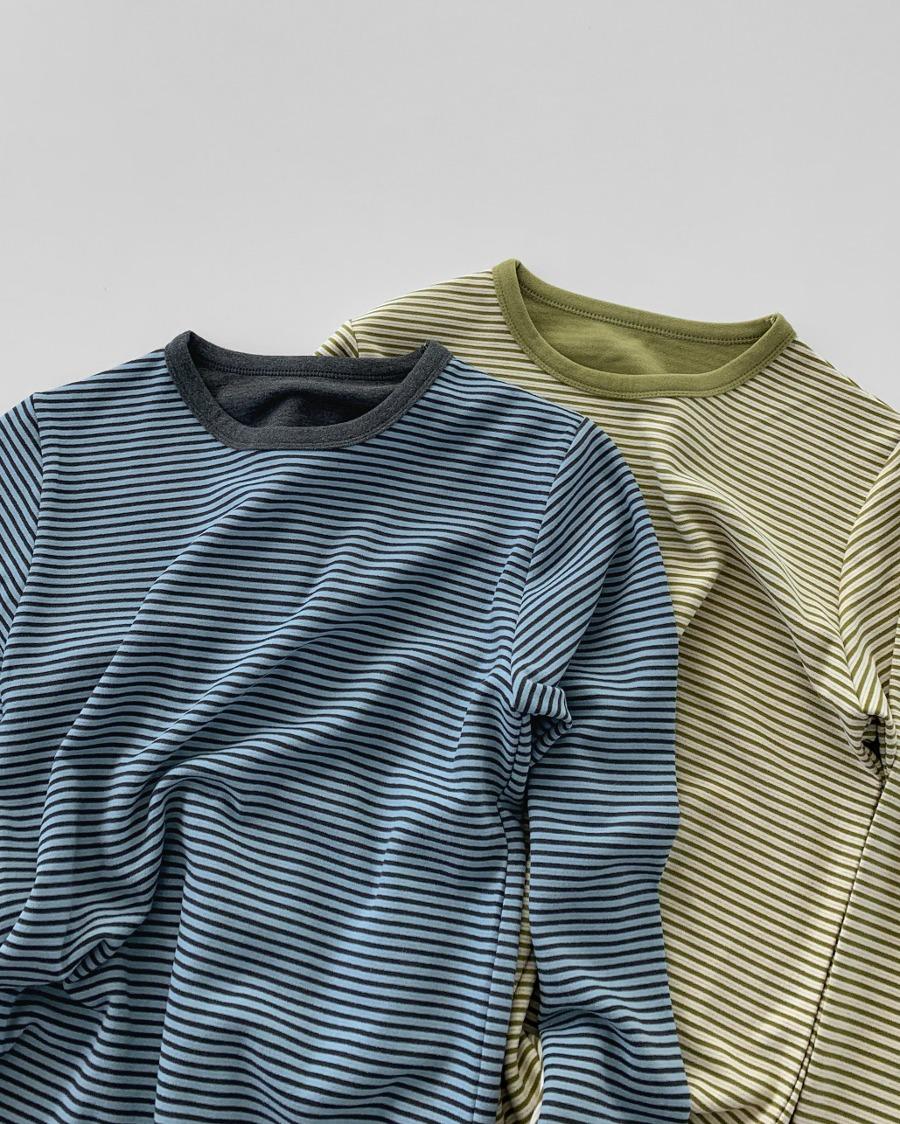 샨스 스트라이프 기모 티셔츠